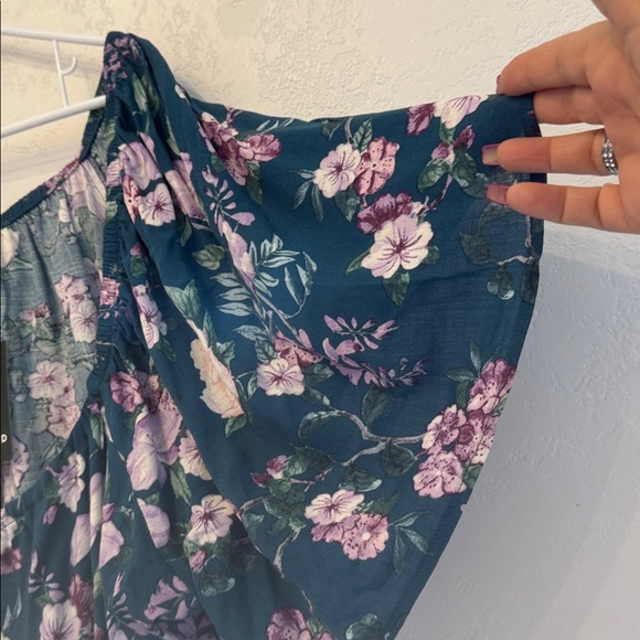 Torrid Slub Short Flutter Sleeve Melinda Floral Legion Teal Blue Women's Top 3X - Picture 11 of 13